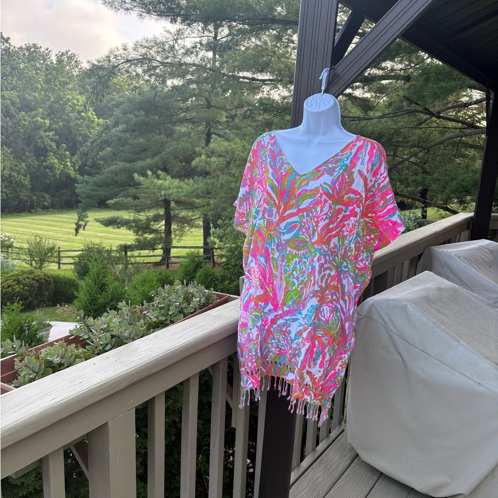 LILLY PULITZER Pink/Orange/Teal/White/Green Graphic Beach Coverup, Size: S/M